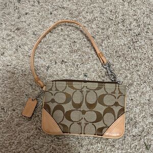 Coach Tan and Brown Signature Wristlet